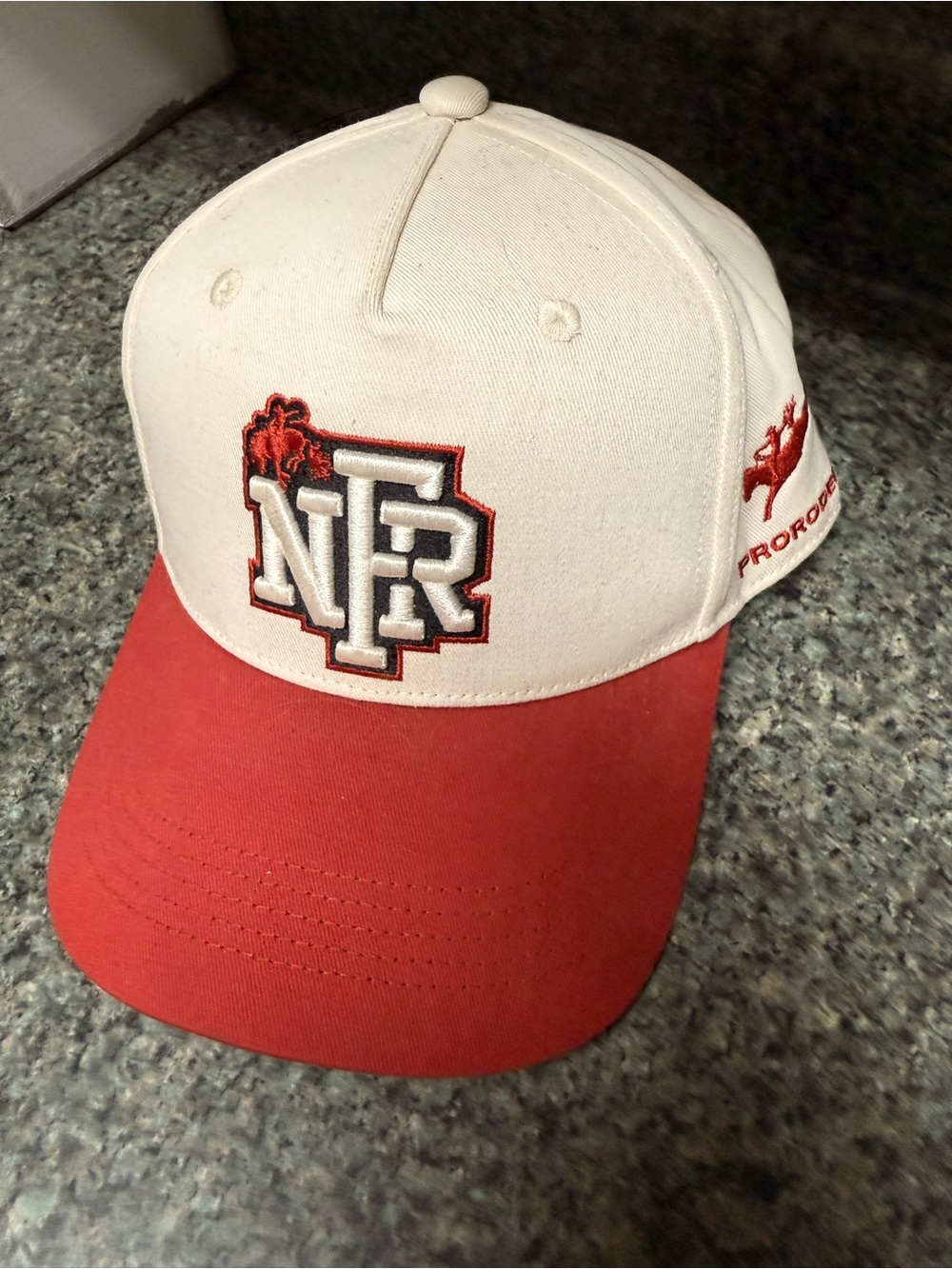 Two-Tone White and Red Baseball Cap with NFR Patch